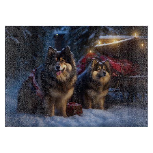 Finse Lapphund Sneeuwslee Kerst Decor Snijplank (Voorkant)