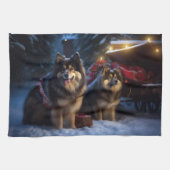 Finse Lapphund Sneeuwslee Kerst Decor Theedoek (Horizontaal)