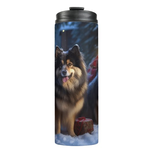 Finse Lapphund Sneeuwslee Kerst Decor Thermosbeker (Voorkant)