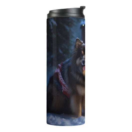 Finse Lapphund Sneeuwslee Kerst Decor Thermosbeker (Gedraaid links)