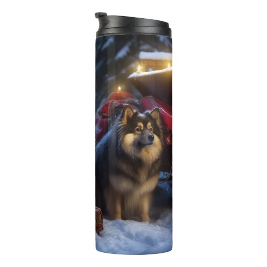 Finse Lapphund Sneeuwslee Kerst Decor Thermosbeker (Geroteerd rechts)