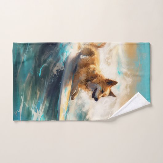 Finse Lapphund strand surfen schilderij Bad Handdoek (Handdoek)