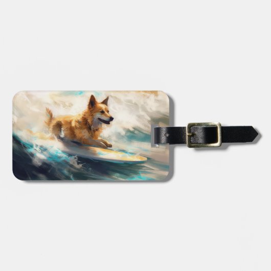 Finse Lapphund strand surfen schilderij Bagagelabel (Voorkant horizontaal)