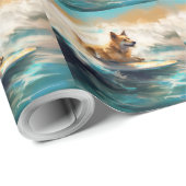 Finse Lapphund strand surfen schilderij Cadeaupapier (Rol Hoek)