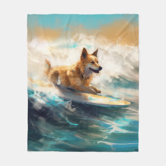 Finse Lapphund strand surfen schilderij Fleece Deken (Voorkant)