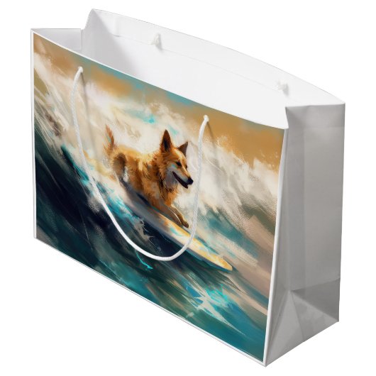 Finse Lapphund strand surfen schilderij Groot Cadeauzakje (Achterkant Gekanteld)