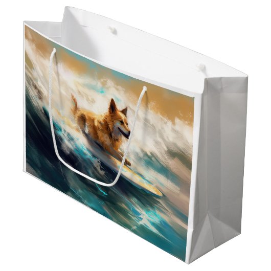 Finse Lapphund strand surfen schilderij Groot Cadeauzakje (Voorkant Gekanteld)