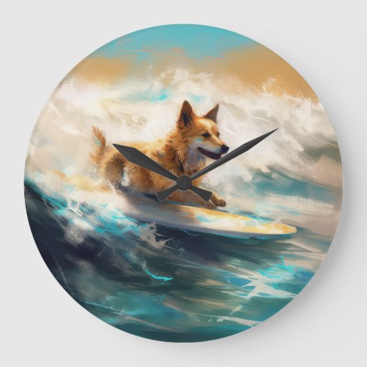 Finse Lapphund strand surfen schilderij Grote Klok (Voorkant)