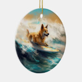 Finse Lapphund strand surfen schilderij Keramisch Ornament (Rechts)