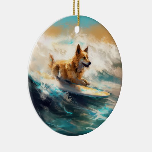 Finse Lapphund strand surfen schilderij Keramisch Ornament (Rechts)