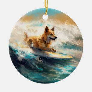 Finse Lapphund strand surfen schilderij Keramisch Ornament