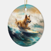 Finse Lapphund strand surfen schilderij Keramisch Ornament (Links)