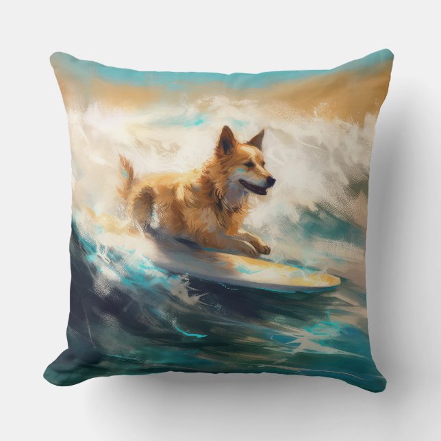 Finse Lapphund strand surfen schilderij Kussen (Voorkant)