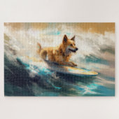 Finse Lapphund strand surfen schilderij Legpuzzel (Horizontaal)