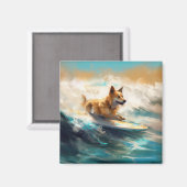 Finse Lapphund strand surfen schilderij Magneet (Voorkant / Achterkant)