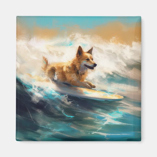 Finse Lapphund strand surfen schilderij Magneet (Voorkant)