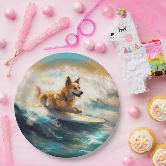 Finse Lapphund strand surfen schilderij Papieren Bordje