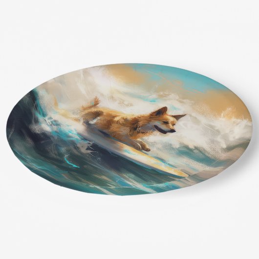 Finse Lapphund strand surfen schilderij Papieren Bordje (Gekanteld)