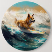 Finse Lapphund strand surfen schilderij Ronde Button 6,0 Cm (Voorkant)