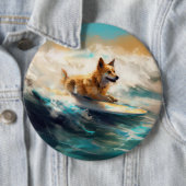 Finse Lapphund strand surfen schilderij Ronde Button 6,0 Cm (In situ)