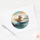 Finse Lapphund strand surfen schilderij Ronde Sticker (Envelop)
