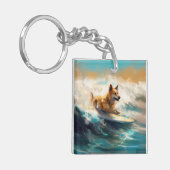 Finse Lapphund strand surfen schilderij Sleutelhanger (Voorkant Links)