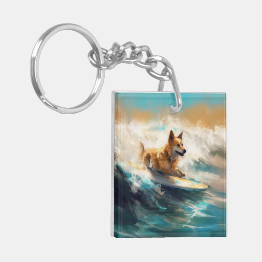 Finse Lapphund strand surfen schilderij Sleutelhanger (Voorkant Links)