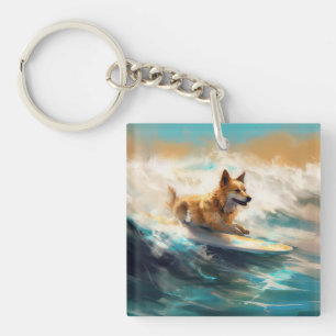 Finse Lapphund strand surfen schilderij Sleutelhanger