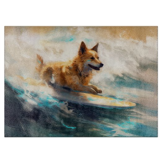 Finse Lapphund strand surfen schilderij Snijplank (Voorkant)