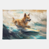 Finse Lapphund strand surfen schilderij Theedoek (Horizontaal)
