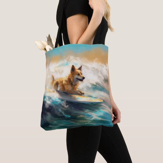 Finse Lapphund strand surfen schilderij Tote Bag (Dichtbij)