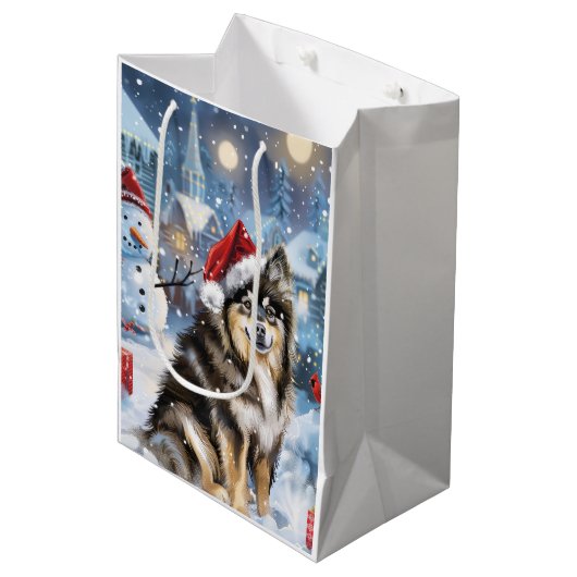 Finse Lapphund Winter Wonderland Christmas Joy Medium Cadeauzakje (Voorkant Gekanteld)