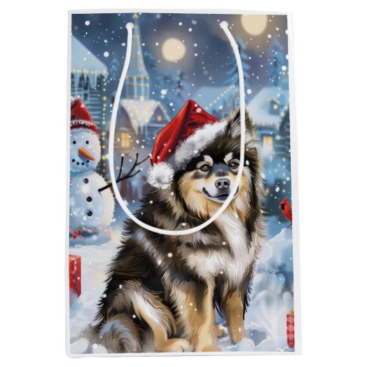 Finse Lapphund Winter Wonderland Christmas Joy Medium Cadeauzakje (Voorkant)