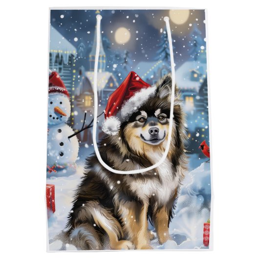 Finse Lapphund Winter Wonderland Christmas Joy Medium Cadeauzakje (Achterkant)