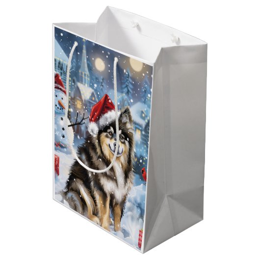 Finse Lapphund Winter Wonderland Christmas Joy Medium Cadeauzakje (Achterkant Gekanteld)
