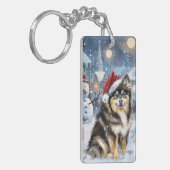 Finse Lapphund Winter Wonderland Christmas Joy Sleutelhanger (Voorkant Links)