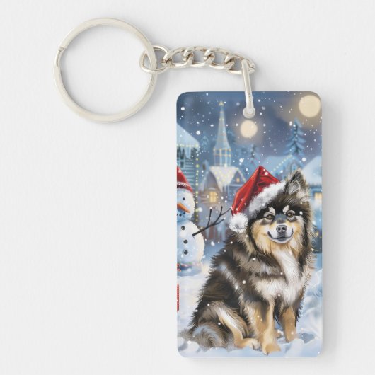 Finse Lapphund Winter Wonderland Christmas Joy Sleutelhanger (Voorkant)