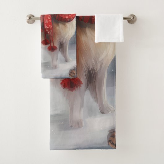 Finse Lappund Hond in Sneeuw Kerstmis Bad Handdoek (Insitu)