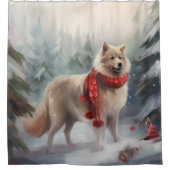 Finse Lappund Hond in Sneeuw Kerstmis Douchegordijn (Voorkant)