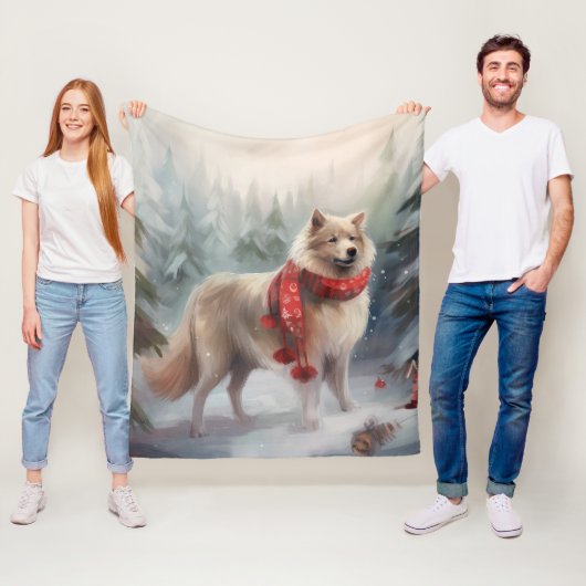 Finse Lappund Hond in Sneeuw Kerstmis Fleece Deken (In situ)