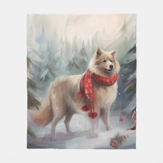 Finse Lappund Hond in Sneeuw Kerstmis Fleece Deken (Voorkant)