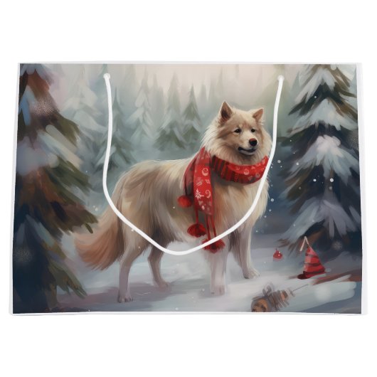 Finse Lappund Hond in Sneeuw Kerstmis Groot Cadeauzakje (Voorkant)