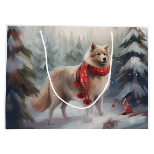 Finse Lappund Hond in Sneeuw Kerstmis Groot Cadeauzakje (Achterkant)