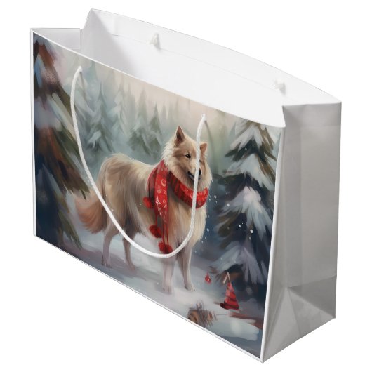 Finse Lappund Hond in Sneeuw Kerstmis Groot Cadeauzakje (Achterkant Gekanteld)
