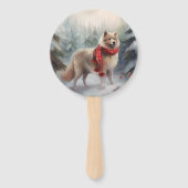 Finse Lappund Hond in Sneeuw Kerstmis Handwaaier (Achterkant)