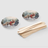 Finse Lappund Hond in Sneeuw Kerstmis Handwaaier (Niet-gemonteerd)