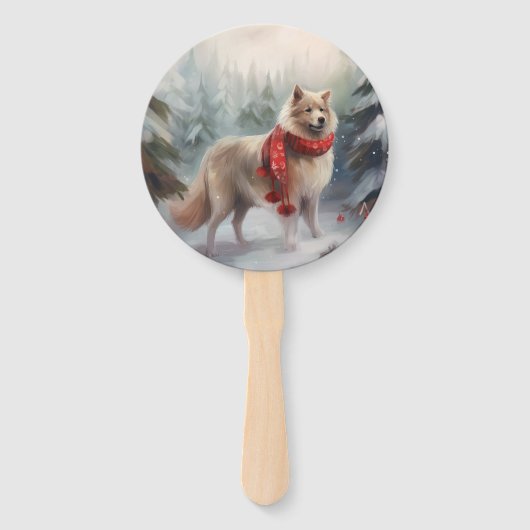 Finse Lappund Hond in Sneeuw Kerstmis Handwaaier (Voorkant)