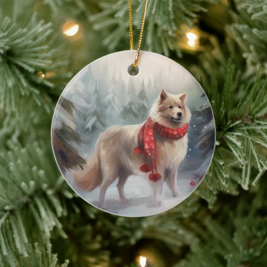 Finse Lappund Hond in Sneeuw Kerstmis Keramisch Ornament (Boom)