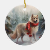Finse Lappund Hond in Sneeuw Kerstmis Keramisch Ornament (Voorkant)