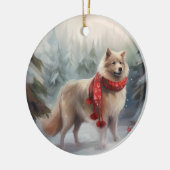 Finse Lappund Hond in Sneeuw Kerstmis Keramisch Ornament (Links)